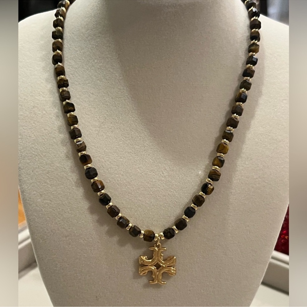 Tory Burch • Tigers eye brown bronze gold beaded necklace $129 NWT
